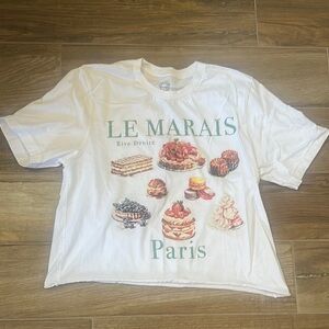 White and Green Short Sleeve Tee with Parisian Floral Design